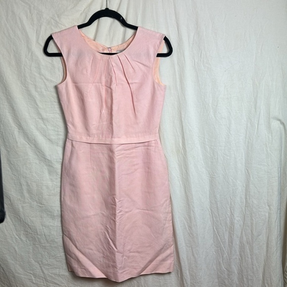 Tahari Arthur S Levine Linen Blend Sheath Dress Sz 4 Peach Sleeveless Day Night